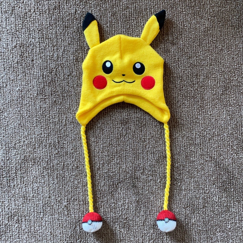 Pokemon Pikachu Pokeball pom beanie hat red yellow